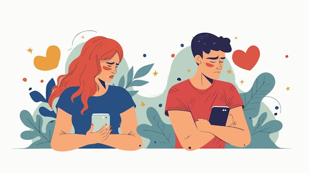 Sad People Looking at Smartphone Screen