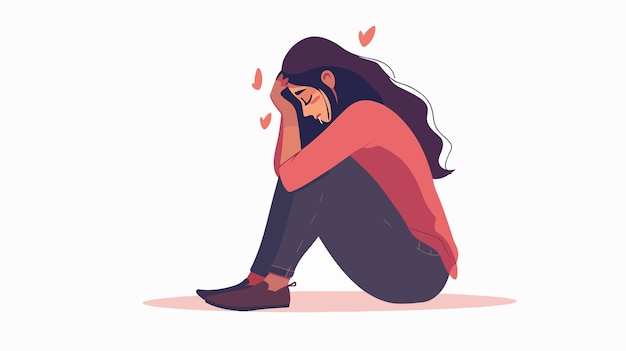 Vector sad woman crying tears unhappy person concept