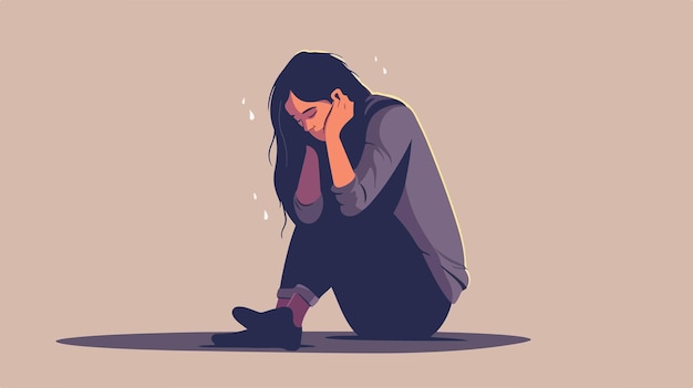 Vector sad woman crying tears unhappy person concept