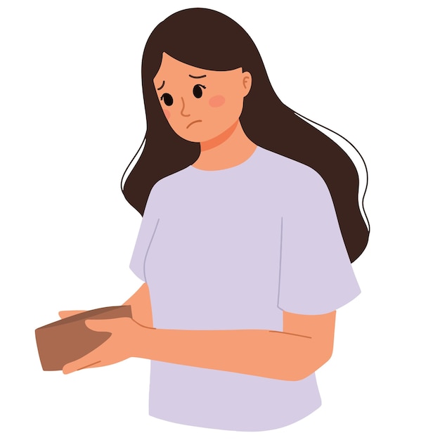 Sad woman with empty wallet illustration