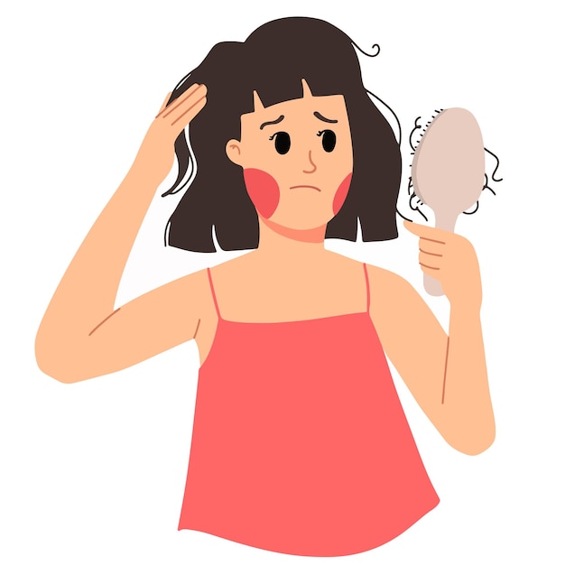 Sad women hair loss while comb her hair stress illustration