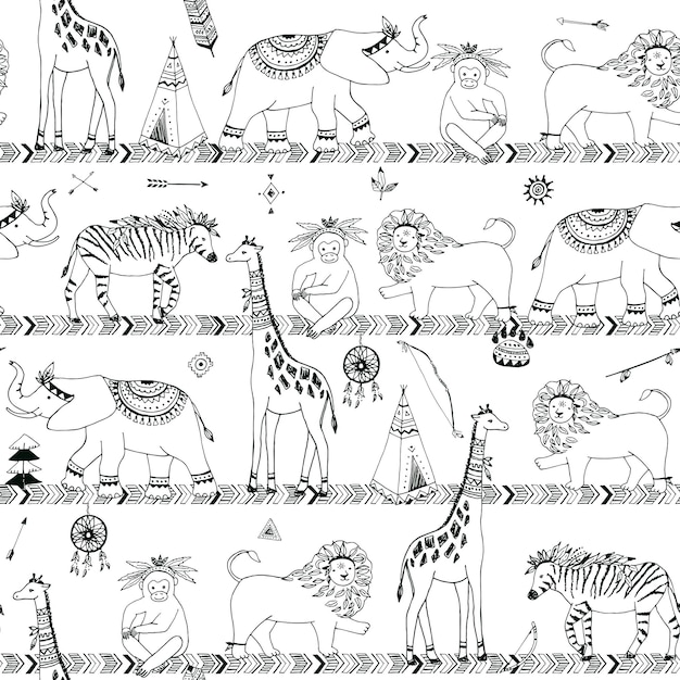 Safari animals vector seamless pattern