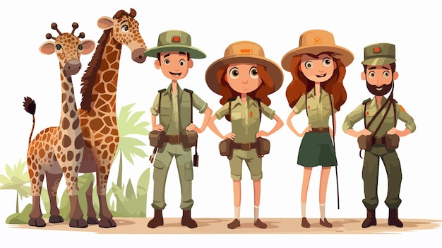 Vector safari characters illustration diverse safari outfits collection