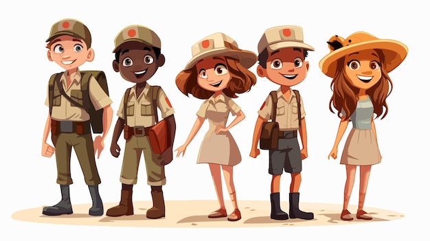 Vector safari characters illustration diverse safari outfits collection