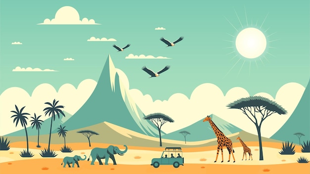 Safari flat illustration in pastel colors