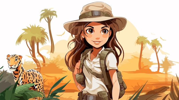 Safari Girl on White Background Illustration Stock Photo