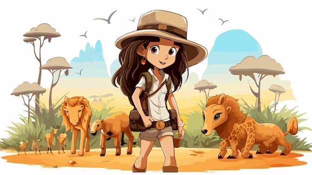 Vector safari girl on white background illustration stock photo