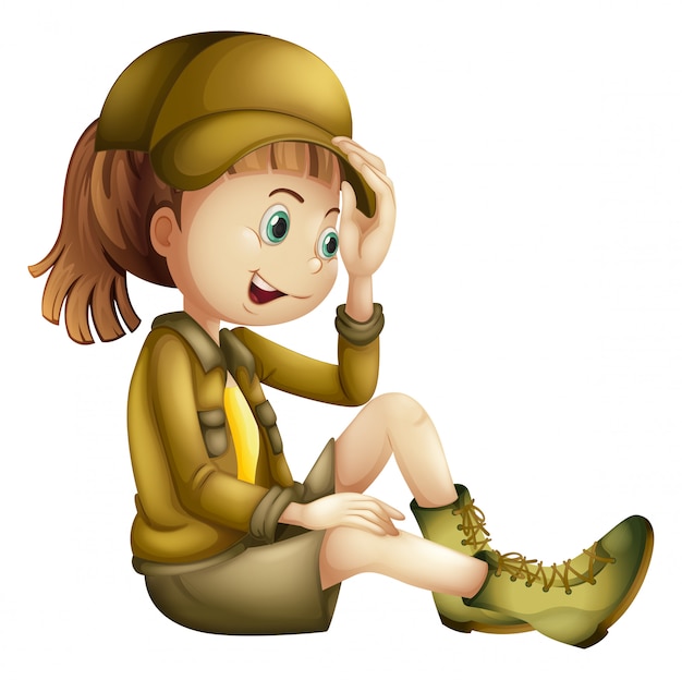 A Safari Girl with Cap on White Background