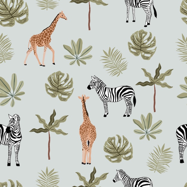 Vector safari seamless pattern with amimal