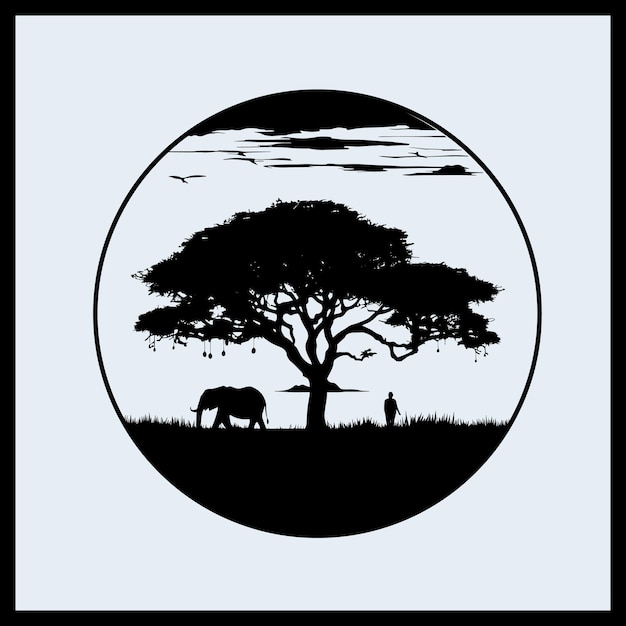 Safari Silhouette Sunset vector illustration Clip art