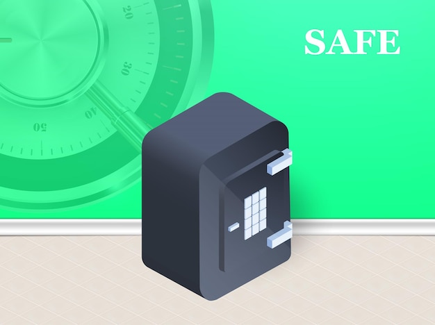 Vector safe icon vector symbol in flat isometric style isolated on room background with illustration of coded round lock