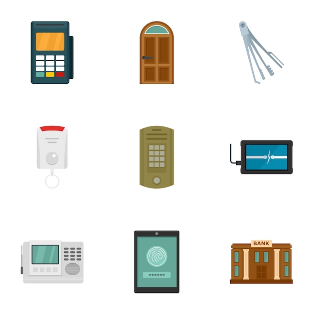 Safe money icon set. Flat set of 9 safe money icons