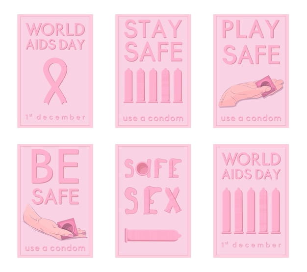 Safe sex pink greeting card set condoms and slogans