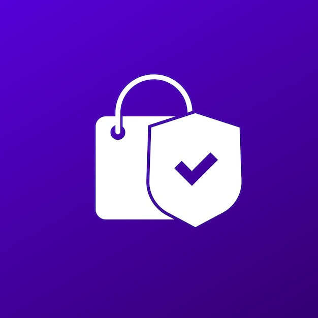 Safe shopping icon with bag and shield