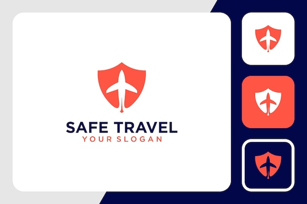 safe travel logo design or shield with plane