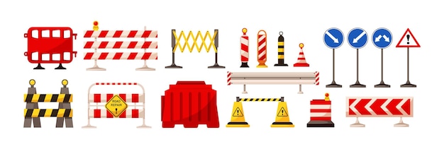 Safety barricade roadblocks warning alert signs Construction fences warning detour repair hurdle