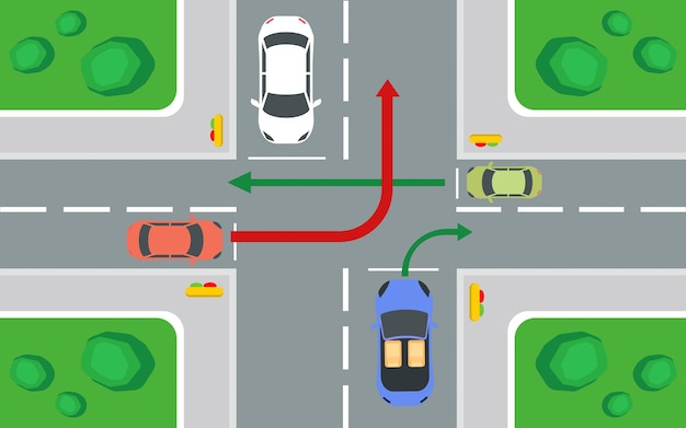 Safety car driving rules and tips Turn rules on four-way intersection, always follow traffic rules