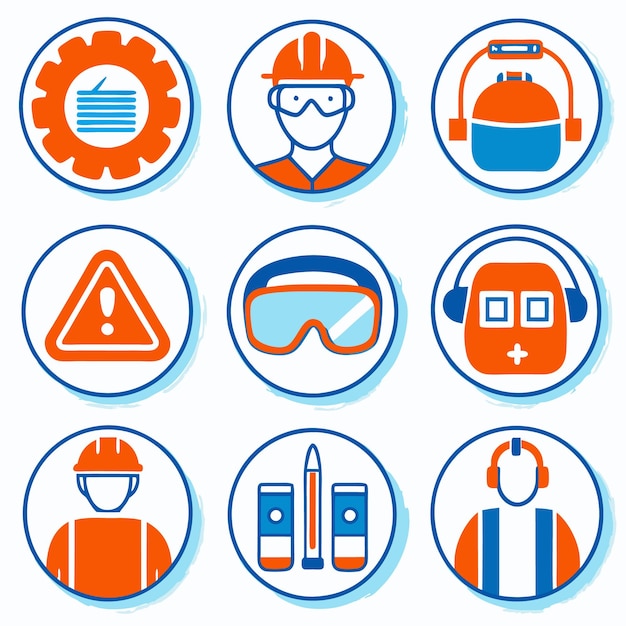 Safety icons set with blue and orange color