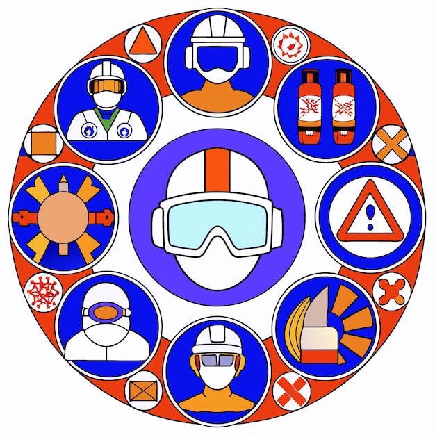 Vector safety icons with goggles helmet respirator