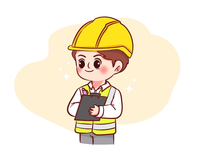 Safety man checking concept maintain security in factories or construction sites cartoon hand drawn cartoon art illustration