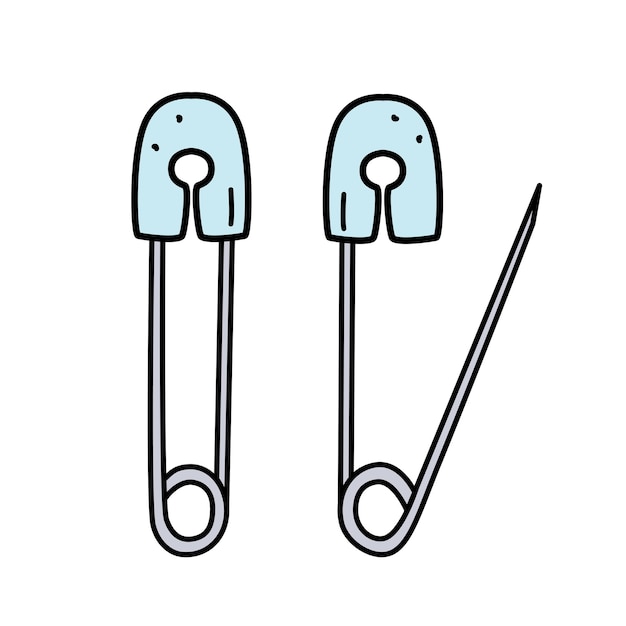 Safety pin clothing accessory or item for needlework and sewing vector doodle illustration