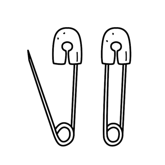 Safety pin clothing accessory or item for needlework and sewing vector doodle illustration