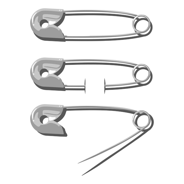 Vector safety pin vector cartoon set isolated on a white background.