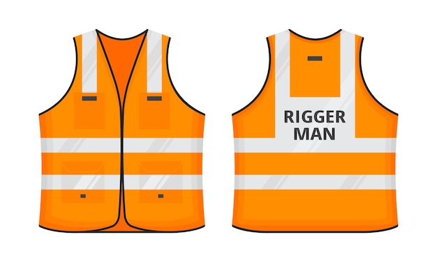 Vector safety reflective vest with label rigger man tag flat style design vector illustration set