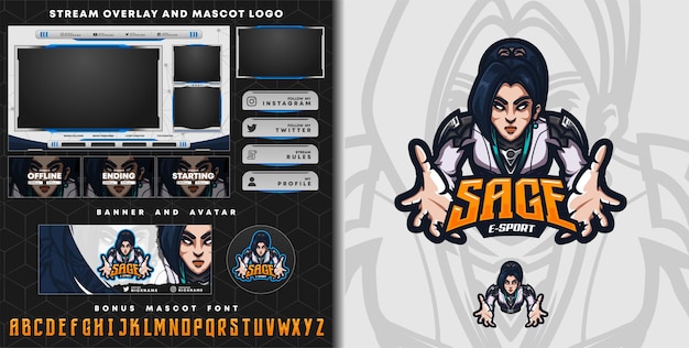 sage mascot logo and twitch overlay template