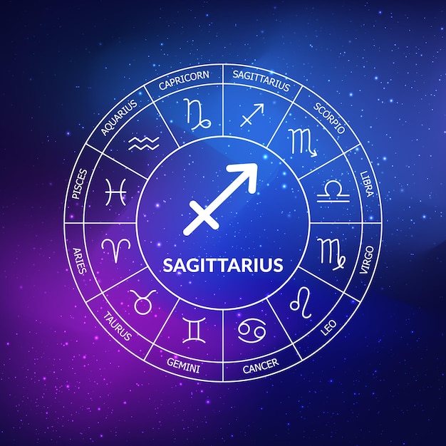 Sagittarius zodiac sign Zodiac circle on a background of the space