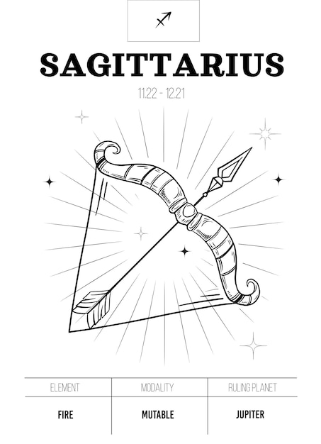 Sagittarius. Zodiac simbol. Astrology sign, vector outline illustratoin