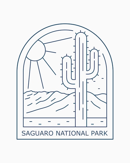 Vector saguaro desert national park big cactus illustration for t shirt badge sticker artwork