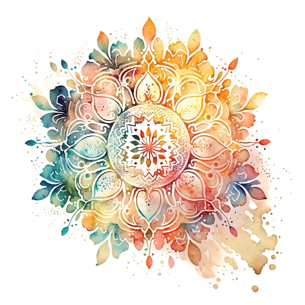 Sahasrara chakra mandala watercolor vector illustration isolated