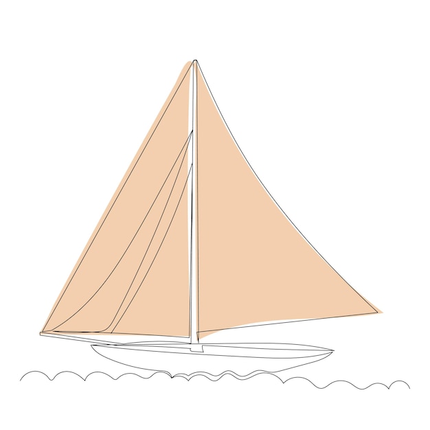 Sailboat drawing by one continuous line isolated