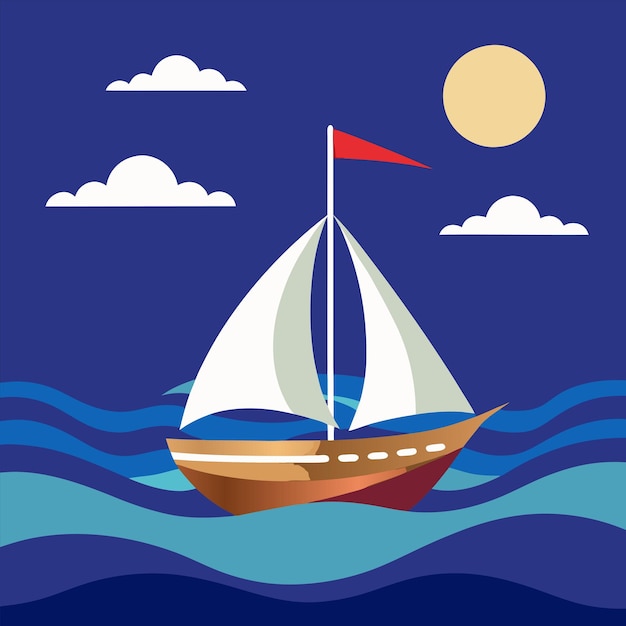 Vector a sailboat is floating in the ocean with a full moon in the background