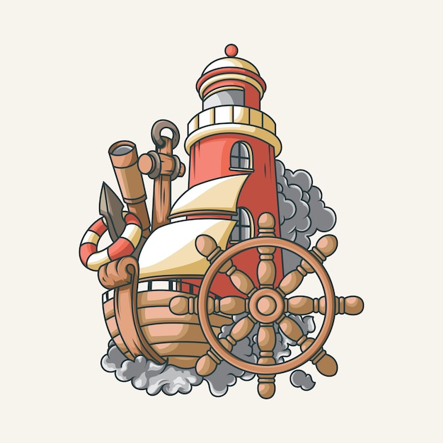 Sailboat and lighthouse illustration