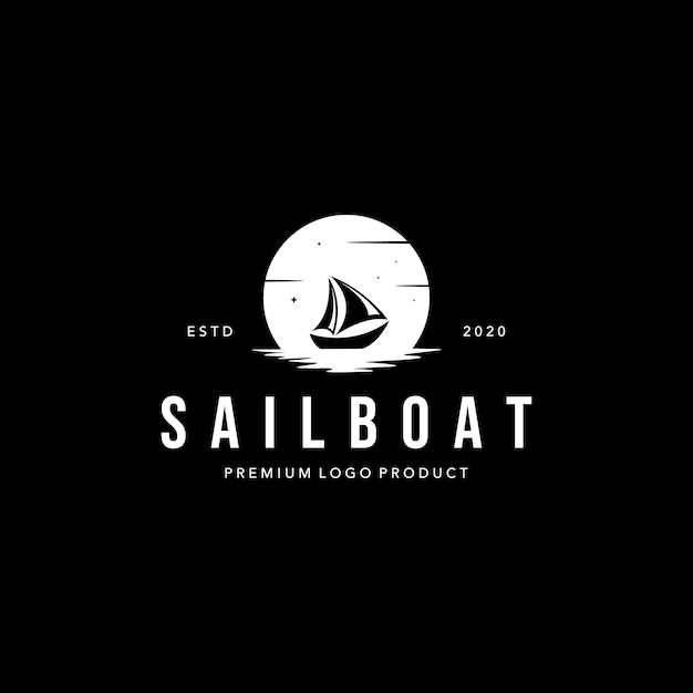 Sailboat in moon logo vintage premium