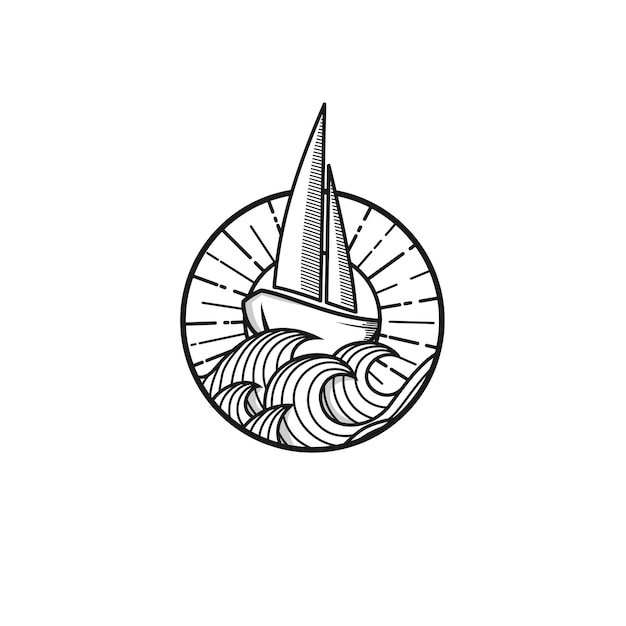 Sailboat sea waves sun logo inspiration