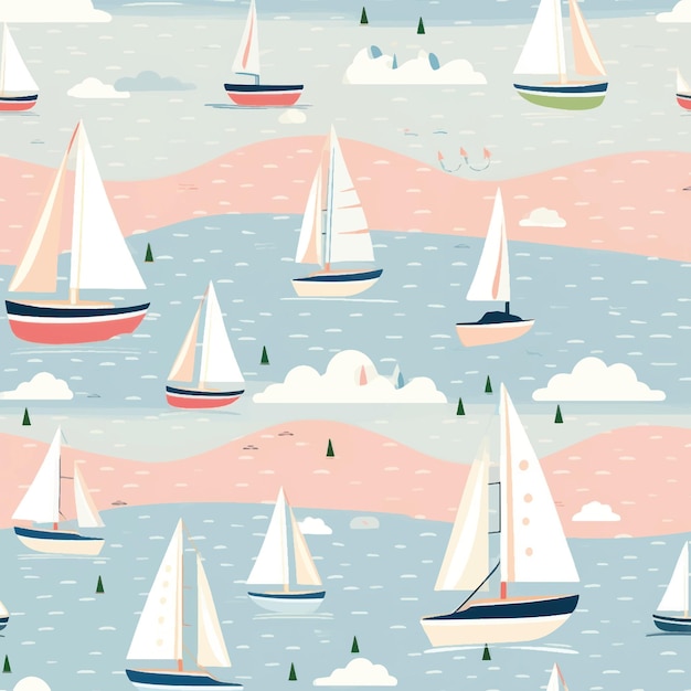 Sailboats on pastel ocean