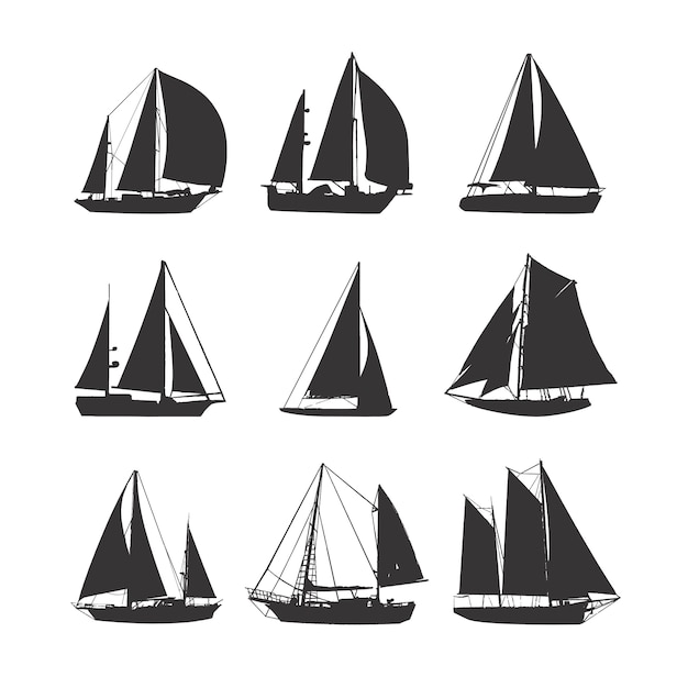 Sailboats silhouettes collection.