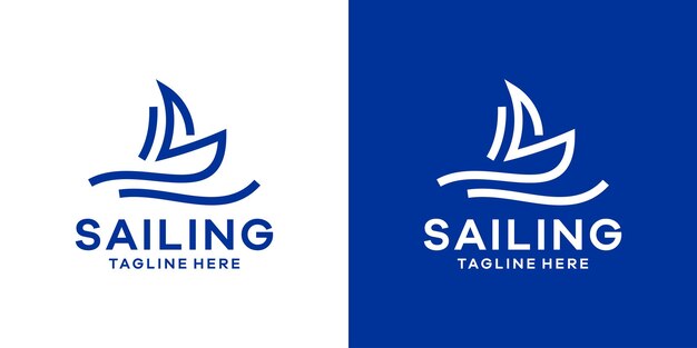 Sailing logo design line icon vector illustration