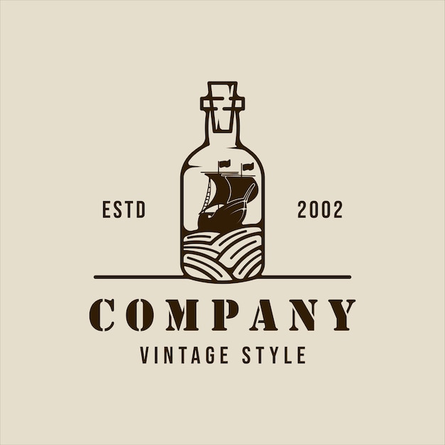 Sailing ship inside bottle logo vintage vector illustration template icon graphic design retro sailboat miniature concept sign or symbol for shop business and travel print tshirt