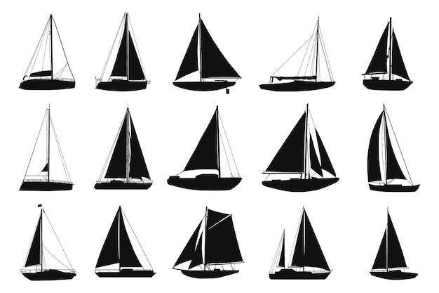 Sailing yacht ship silhouettes