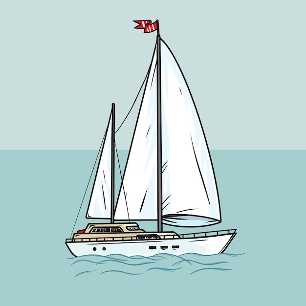 Sailing yacht with white sails in the open ocean Illustration chic sailing ship on waves Luxurious yacht race illustration of sea sailing regatta