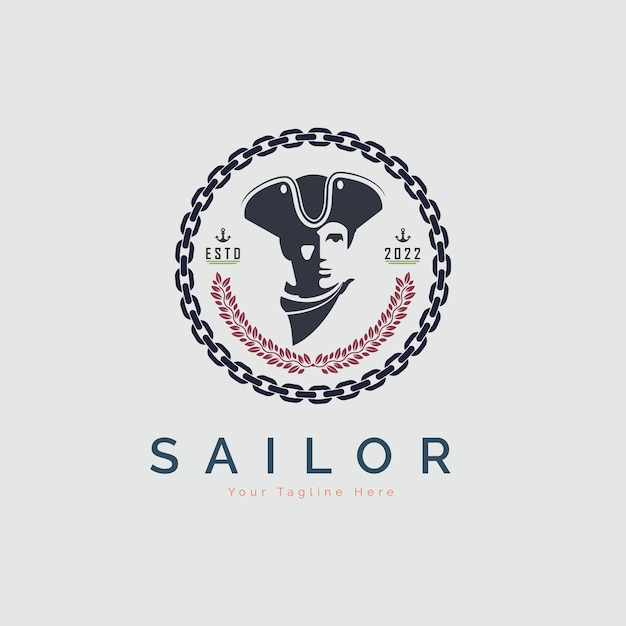 sailor captain chain anchor leaves logo template design vector for brand or company and other