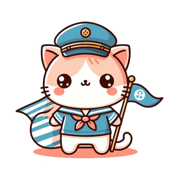 sailor cat character flat vector design