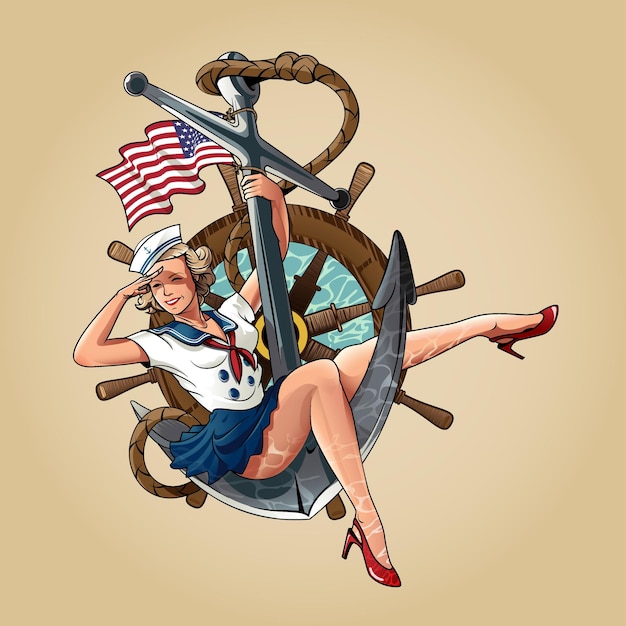 Sailor Girl US Navy version pin up girl illustration