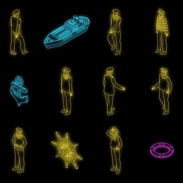 Sailor icons set vector neon