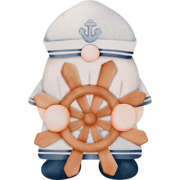 Sailor with ship steering wheel