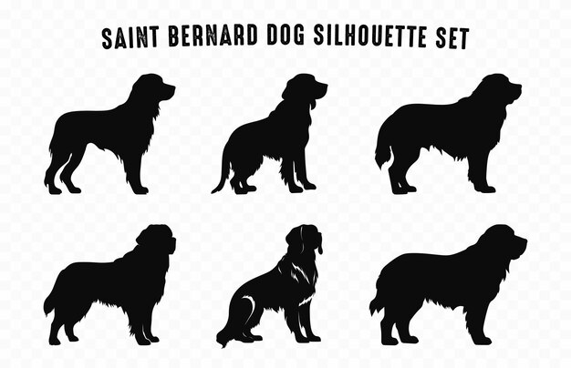 Vector saint bernard dog silhouettes vector set silhouette of dogs breed black clipart